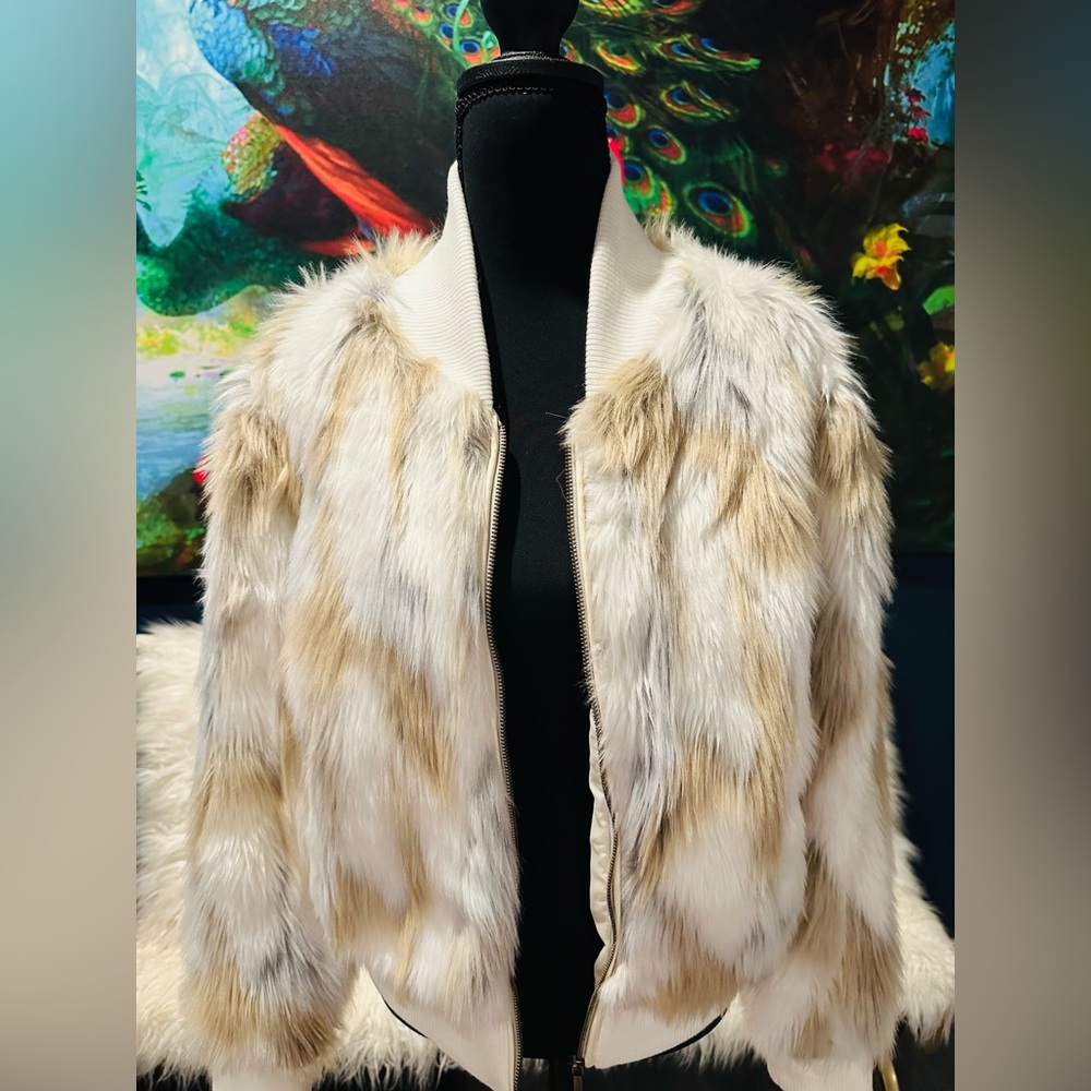 Yoki Faux Fur Teddy Jacket - Cream and Tan